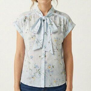 Scotch & Soda Floral Blouse Button Up Shirt Neck Scarf Short Sleeve